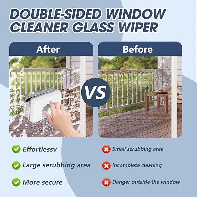 Magnetic Windshield Cleaning Tool, Magnetic Double-Sided Window Cleaner，Suitable for 3-5 Inch Thick Double-Layer Glass, High-Rise Window Cleaning Tool for Home/Car/Office