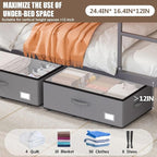 Under Bed Storage with Wheels, No Assemble Required 12 inches height Under Bed Storage bins,Large capacity Rolling Underbed Shoe Storage containers，dorm underbed storage drawers