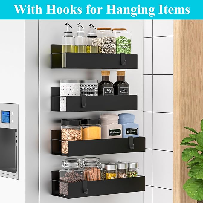 Magnetic Water Bottle Holder for Refrigerator, Cup Holder Organizer for Stanley and Tumbler for Kitchen, 4 Pack, Metal Black