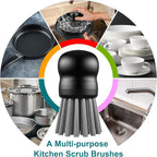 Mini Dish Brush for Cleaning Chicken Shredder, Palm Brush Dish Scrubber with Ergonomic Grip, Kitchen Brush for Washing Dishes, Pans, Pots, Sink (4, Black)