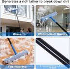 3-in-1 Professional Window Squeegee Kit with 2 Squeegee, 2 Microfiber Scrubber, 1 Razor Scraper, Thick Iron, 77.5" Window Squeegee with Extension Pole for Car, Glass, Mirror, Wall, Bathroom, Home, Van
