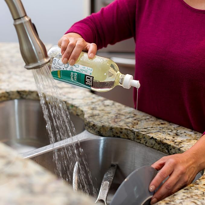 Better Life Dish Soap - Liquid Dishwashing Soap with Vitamin E and Aloe for Home & Kitchen Sink - No Gloves Required Kitchen Soap for Sensitive Skin - 22oz Lemon Mint
