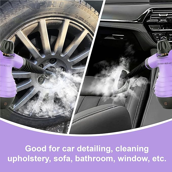 Comforday Multi-Purpose Handheld Pressurized Steam Cleaner with 9-Piece Accessories, Handheld Steamer Perfect for Stain Removal, Curtains, Car Seats, Floor, Bathroom, Window Cleaning (Purple)