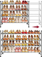Tajsoon Expandable Shoe Rack for Closet 4 Tier, 29“-41“Adjustable & Stackable Shoe Shelf Storage, Metal Shoe Rack Organizer for Front Door Entrance, Closet, Garage, Entryway, Grey