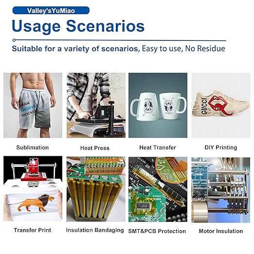 Valley'sYuMiao 24Rolls,10mm×108fts, Heat Tape for Sublimation, Heat Resistant Tape, Heat Transfer Tape, No Residue, Thermal, Total Length 2596fts