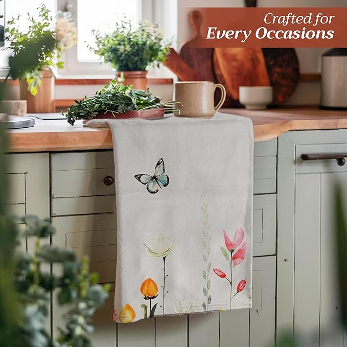 Maison d' Hermine Kitchen Towels Set of 2 100% Cotton 27.50" x 20" Reusable Cloth Tea Dish Towels Absorbent with Hanging Loop for Kitchen, Dining, Cocktail Parties Spring/Summer (Botanical Fresh)