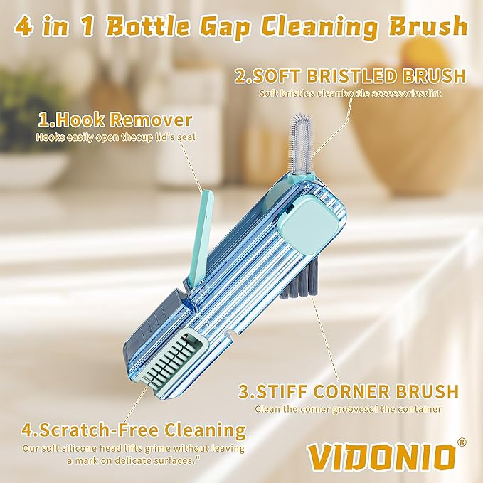 2Pcs 4 in 1 Cup Lid Gap Cleaning Brush Set,Multifunctional Crevice Cleaning Brush for Bottle,Multipurpose Bottle Cleaner with Compact Design Tiny Silicone Cup Holder Cleaner Tool,Kitchen Gadgets