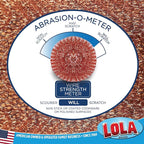 LOLA Copper Mesh Scouring Pad, 2 Pack, 45 Grams, 4" Heavy Duty Cleaning Pads, Copper Coated Knitted Wire Mesh, Recyclable, Cleans Baked On Messes