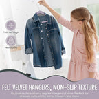 TechZoo 50 Premium Kids Velvet Hangers - 14'' Non-Slip, Ultra-Slim & Space-Saving Hangers - 360° Swivel Hook, Strong & Durable for Children & Preteens - Purple