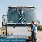 60" Window Squeegee Cleaner Tool for Home - 3 in 1 Rotatable Window Cleaning Kit, Washing Tool for Indoor/Outdoor Glass, Mirrors, Shower Windshield with 4 Poles, 3 Microfiber Cloths & Screen Brush