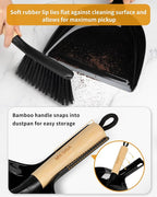 MR.SIGA Dustpan and Brush Set, Portable Cleaning Brush and Dustpan Combo with Bamboo Handle, Black, 1 Set