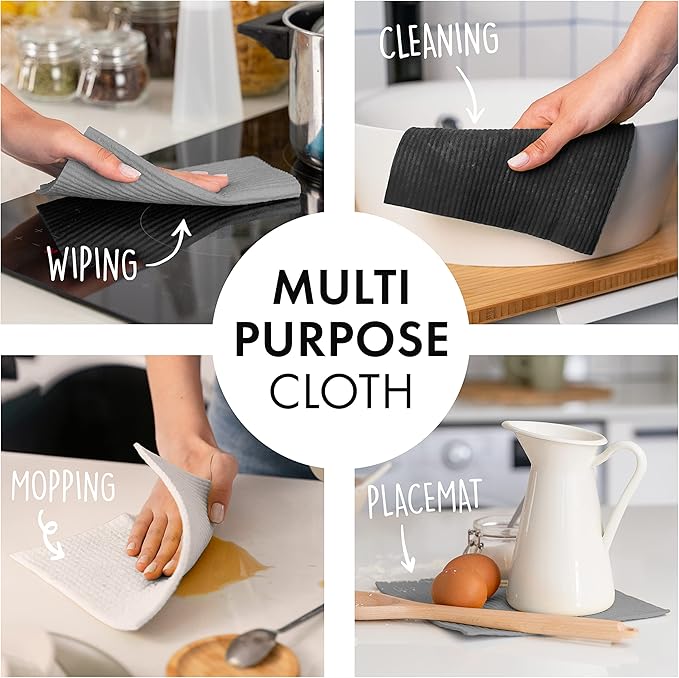 SUPERSCANDI 10 Pack Swedish Dishcloths for Kitchen - 100% Biodegradable & Compostable Reusable Paper Towels Washable, Food-Safe & Without Plastic - Dish Rags Suitable for Any Surface, Grey