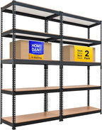 HOMEDANT 35.9" W 5 Tier Heavy Duty Garage Shelving Adjustable Metal Rack Storage Shelves Standing Shelf Unit Organizers Pantry Closet Black 2Pack