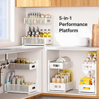 Pull-out Under Kitchen Sink Organizer, Metal Functional Under Sink Organizer, Height Adjustable Under Bathroom Sink Organizer, Under Sink Storage for Kitchen Bathroom Cabinet (White)