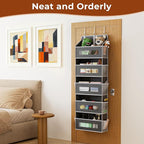 5 Tier Over The Door Organizer - Large Capacity Behind Door Hanging Shelves with 10 Mesh Pockets and Clear Windows, Closet Organizers and Storage for Bathroom, Bedroom, Nursery, 2 Pack Grey
