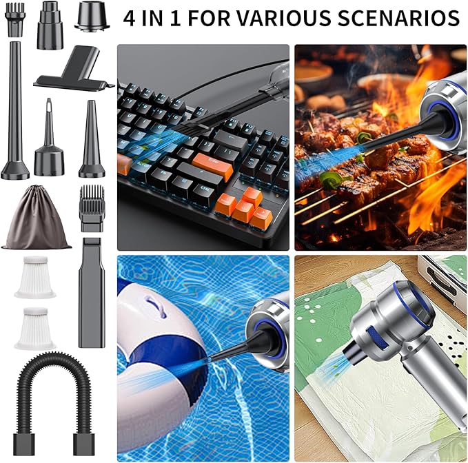 Portable Car Vacuum - 22000PA Cars Vacuum Cleaner High Power 4 in 1 Compressed Air Duster & Air Blower & Pump Hand Held Vacuums Cordless with Brushless Motor for Car Home Office Blue