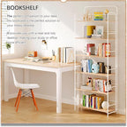 4NM No Assembly Folding Bookshelf 6 Tiers Vintage Industrial White Book Shelf Metal Foldable Storage Bookcase and Bookshelves for Living Room,Bedroom and Kitchen - Natural