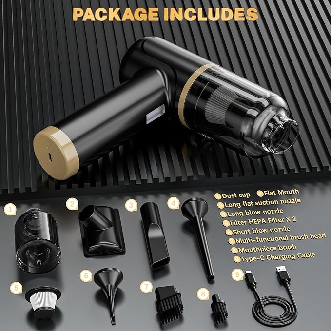 Cozylady Cordless Car Vacuum Cleaner,300000PA Brushless Handheld Vacuum, 6-in-1 Rechargeable&Portable Handheld Vacuum Cleaner for Auto Interior Pet Hair, Home, Office, Kitchen