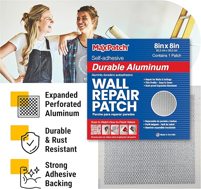 MaxPatch® 6 in. x 6 in. Aluminum Self-Adhesive Wall Repair Patch (3-Pack) – Expanded Perforated Rust-Resistant Aluminum with Strong Adhesive Backing for Interior Wall Repairs