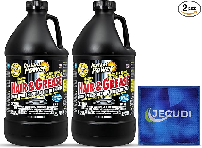 Hair & Grease Cleaner for Drains – Fast-Acting Liquid Clog Remover for Kitchen and Bathroom Plumbing, Safe for Pipes and Septic Systems, Includes Microfiber Cleaning Towel