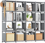 Mavivegue Book Shelf, 16 Cube Storage Organizer, DIY Bookcase, Metal Cube Bookshelf,Tall Book case for Bedroom, Living Room,Office,Closet Storage Organizer, Grey Cubicle Storage Rack
