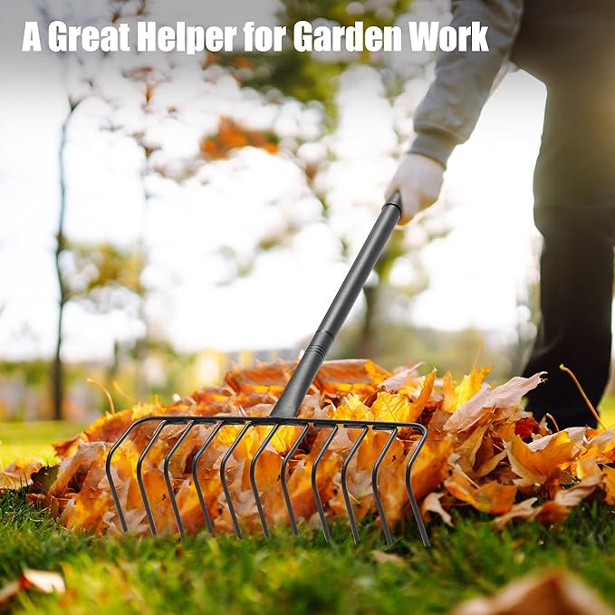 Garden Thatch Rake, 68" Heavy Duty Lawn Leveling Rake with 11 Stainless Steel Tines, Adjustable Long Handle Garden Tool for Loosening Soil, Cleaning The Leaves, Removing Thatch, Laying Sod