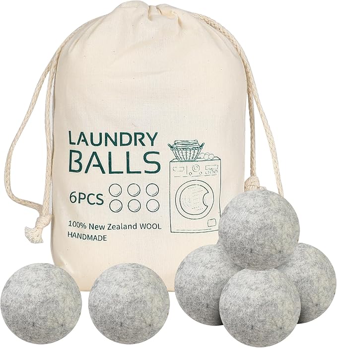 Wool Dryer Balls 6 Pack Reusable Laundry Drying Ball New Zealand Natural Fabric Softener Reduce Clothing Static and Wrinkles