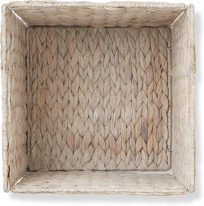 Casafield 12" x 12" Hyacinth Storage Baskets, Whitewash - Set of 2 Storage Organizers, Woven Wicker Cubes for Bathroom, Bedroom, Laundry, Shelves