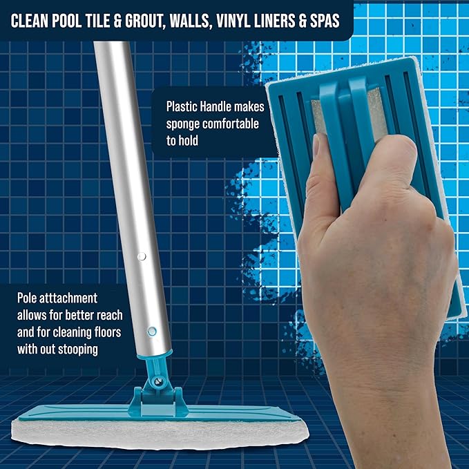 U.S. Pool Supply Hand-Held and Pool Pole Attachment Scrub Brushes - Surface Scrubbing Scouring Sponge Pads - Clean Pool Tile Grout Walls, Vinyl Liners, Spas, Remove Stains, Kitchen Bathroom Tub Shower