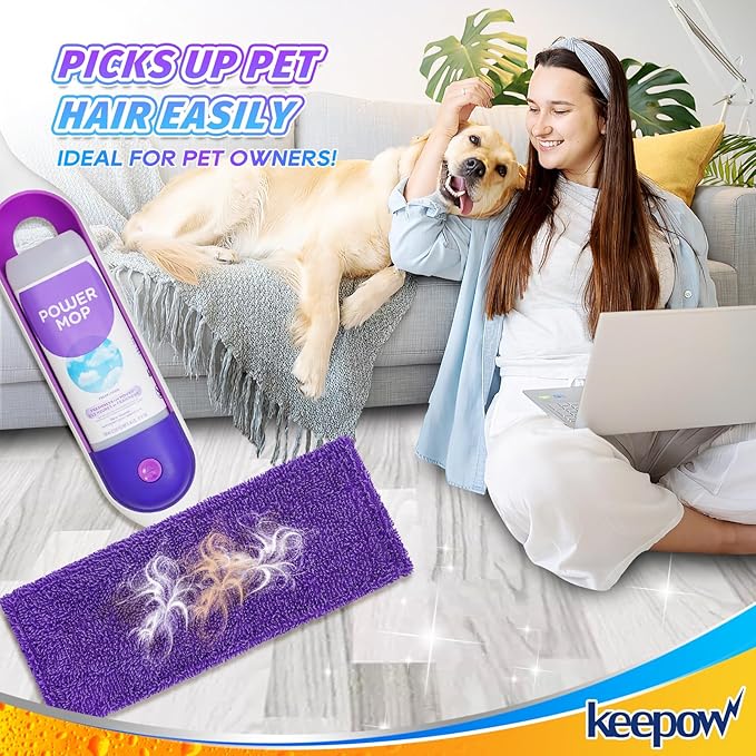 KEEPOW Reusable Pads for Swiffer Power Mop, Refill Pads for Swiffer Power Mop Wood Floor Cleaning, Microfiber Mop Pads for Hardwood Floors (2 Pack)