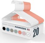 Neaties Plastic Hangers 20 Pack - Made in the USA - 6lb Capacity Standard Clothes Hangers with Strap Hooks for Dresses, Lingerie, Shirts, Pants, and Jackets - White & Peach