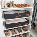 OrganiHaus Under Bed Storage Containers, Bedroom Storage and Organization Bins, Clothes Organizer for Closet with Clear Cover and Reinforced Handles - Set of 2 33x17x6 inches Black