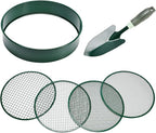 Soil Sieve Garden Riddle Sieve 12" Diameter, Fine Mesh Soil Sieve, Potting Sieve with 4 Interchangeable Filter Mesh Sizes 3,6,9,12mm and Shovel
