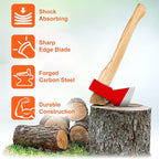 15” Chopping Axe with Sheath, Small Camping Hatchet Hand Axe for Wood Splitting, Outdoor Bushcraft Axe Tools for Hiking Gardening with Anti-Slip Handle