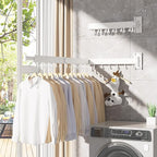Clothes Drying Rack,Laundry Drying rack,Wall Mounted Clothes Rack,Clothes Hanging Rack,Laundry Rack Wall Mount,Folding Retractable Collapsible Drying Rack Clothing (Three-Poles,J Hooks,White)