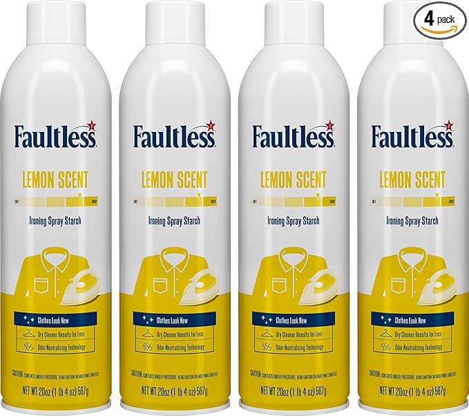 Faultless Lemon Laundry Starch - Lemon Scented Spray Starch 20 oz Cans for Smooth Iron Glide on Clothes & Fabric - Easy Iron Glide, No Residue (Pack of 4)