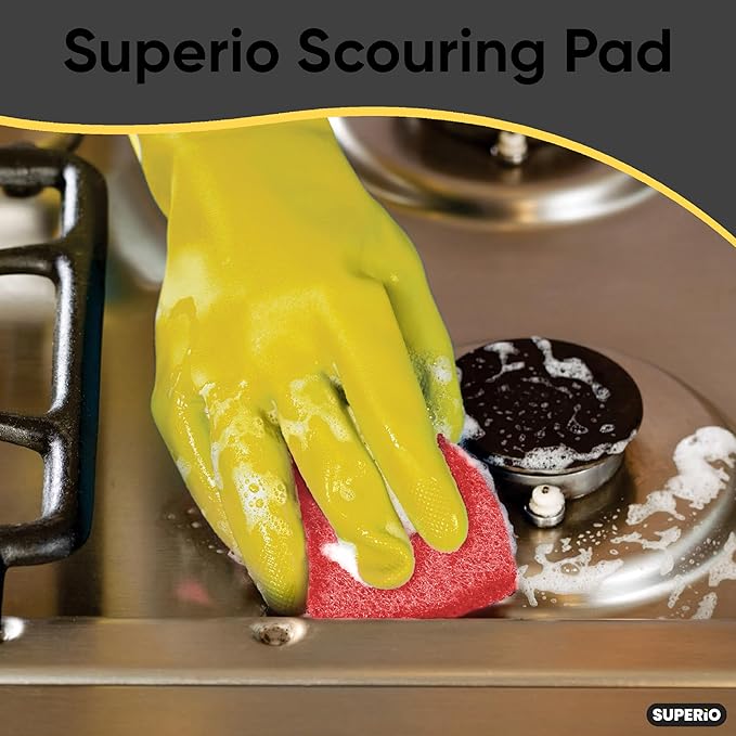 Scouring Pad Non-Scratching Scrubber Non-Scratch Cleaning Scrub Pads Heavy Duty Scouring Pad Reusable Kitchen Scrubbing Pad Pack of 21 Red, by Superio