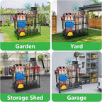 Garden Tool Organizer for Garage, 3 Tier Yard Tool Organizer and Storage Holder with Wheels, Utility Garden Tool Rack with Storage Basket for Garden, Yard, Shed, Garage, Basement
