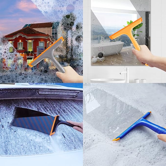 Shower Squeegee for Glass Doors, Bathroom Squeegee for Shower, Window Squeegee, Home Bathroom Silicone Cleaner Tool, Suitable for Bathroom, Kitchen, Tile, Mirror, Car Glass, by LTLUTU, 8in Blue