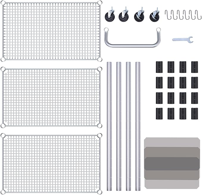 WDT 990Lbs Capacity Heavy Duty Rolling Utility Cart, NSF Rolling Carts with Wheels,Commercial Grade Metal Cart with Handle Bar & Shelf Liner,Trolley Serving Cart for Kitchen,Restaurant,Silver