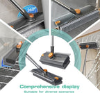 Floor Scrubbing Brush with Squeegee,2 in 1 Grout Brush with 54" Adjustable Long Handle,V-Shape Stiff Brush Bristle,360°Rotation,Bathroom Cleaning Brush for Tile,Deck,Garage,Kitchen,Swimming Pool,Grey