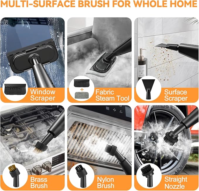 KingSom Handheld Steam Cleaner,6-Level Adjustable Handle Steam Cleaner for Home,2500W High Pressure steam Cleaner for Cleaning,10s Fast Heat-Up,47.3oz Tank,10 IN 1 Portable Steam Cleaner for Car