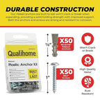 Qualihome Ribbed Plastic Drywall Anchor Kit, Wall Anchors and Screws for Drywall Includes Anchors, & Screws, 1 Masonry Drill Bit, Mounting Tolls for Decor, Shelving ([50 Pack] 6-8 x 7/8")