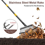 Metal Garden Rake, 6FT Rake for Leaves Lawns, 25 Metal Tines 18 inch Wide with Adjustable Handle Heavy Duty Yard Leaf Rakes for Gardening
