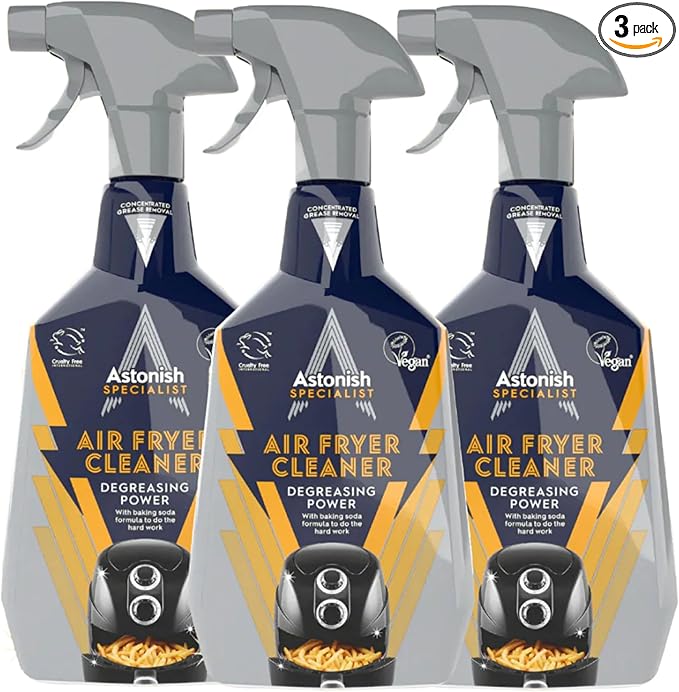Astonish 750ml Specialist Air Fryer Cleaner Spray with Baking Soda, 3 Pack - Non Stick Safe Grease Remover, Food Residue Lifter, Quick Rinse Vegan Cruelty Free Kitchen Degreaser, No Scrub Formula