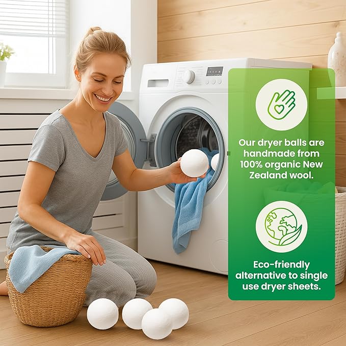 SEREN Wool Dryer Balls with Essential Oils – 100% New Zealand Wool, Plastic-Free & Reusable, Reduces Wrinkles & Static, Gentle on Baby Clothes & Sensitive Skin
