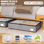 Under Bed Storage with Wheels, No Assemble Required 5.5 inches height grey under bed storage bins,Low Profile Rolling Underbed Shoe Storage containers，dorm underbed storage drawers