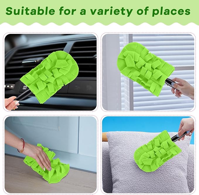 Zubebe 6 Pcs Duster Refill Reusable Fleece Duster Refills Feather Flat Dusters Multi Surface Washable Cleaning Pads Tools for Home, Blinds, Car, Pet, Furniture, Fans (Olive Green)