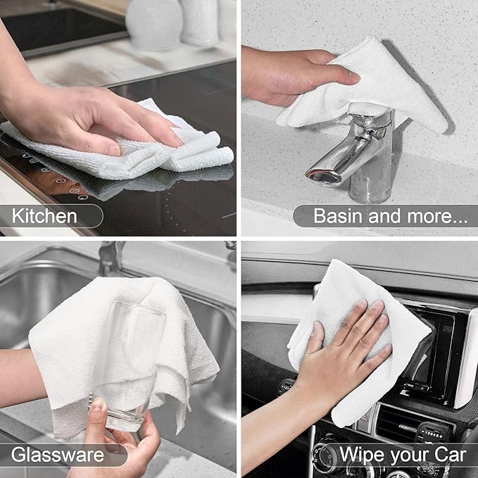 UPSTAR Microfiber Cleaning Cloth, Reusable Paper Towels Rolls, Cleaning Rags for Washing Dishes, Kitchen,Bathroom, 12x12 inch,50 Packs/Roll, White