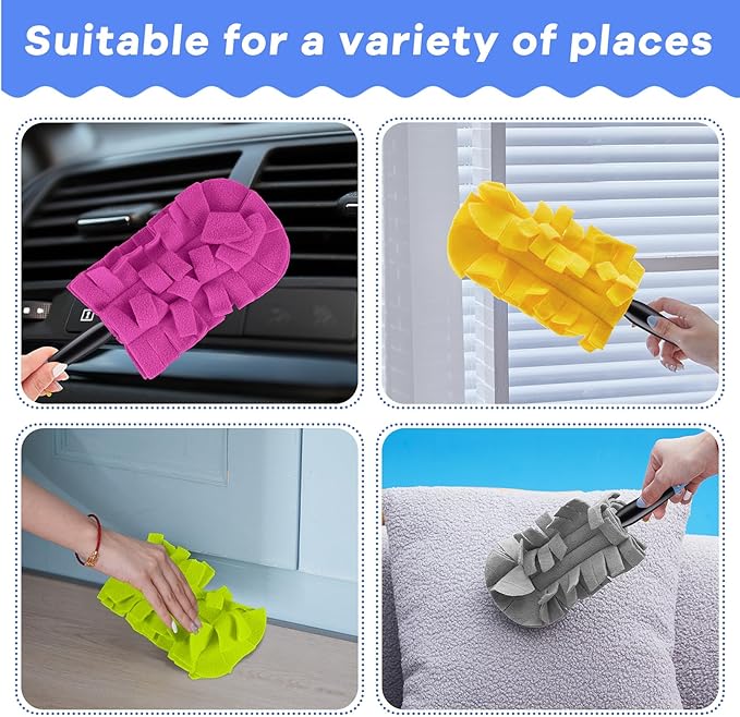 Zubebe 20 Pcs Duster Refill Reusable Fleece Duster Refills Feather Flat Dusters Multi Surface Washable Cleaning Pads Tools for Home, Blinds, Car, Pet, Furniture, Fans (Stylish Color)